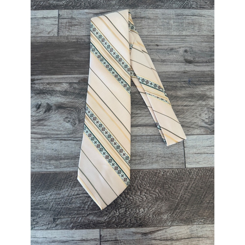 Sears The Men's Store Tie Peach Tan Geometric Striped Vintage Retro 70s Disco